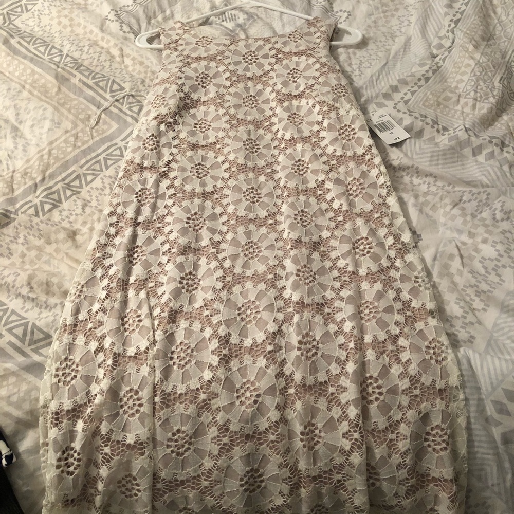 White and tan lace dress